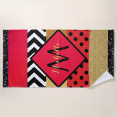 Serviette De Plage Parties scintillant rouge Noir Brush Stroke Monogr (Devant)