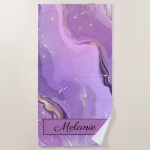 Serviette De Plage Parties scintillant violette Gold Girly Nom étince