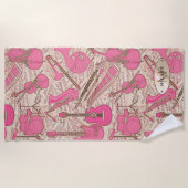 Serviette De Plage Partition et instruments de musique rose/ivoire ID (Devant)
