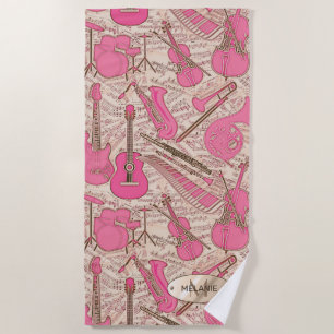 Serviette De Plage Partition et instruments de musique rose/ivoire ID