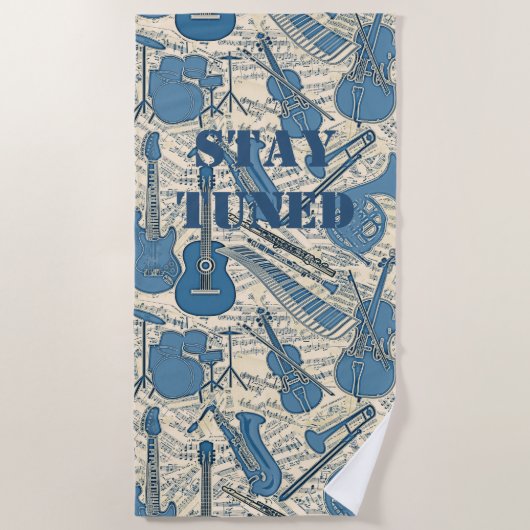 Serviette De Plage Partition Musique et instruments Blue/Ivory ID481 (Devant)