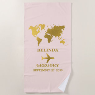 Serviette De Plage Passeport Mariage Destination Monde Rose Or