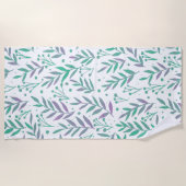 Serviette De Plage Pastel aquarelle branches pourpre et vert (Devant)