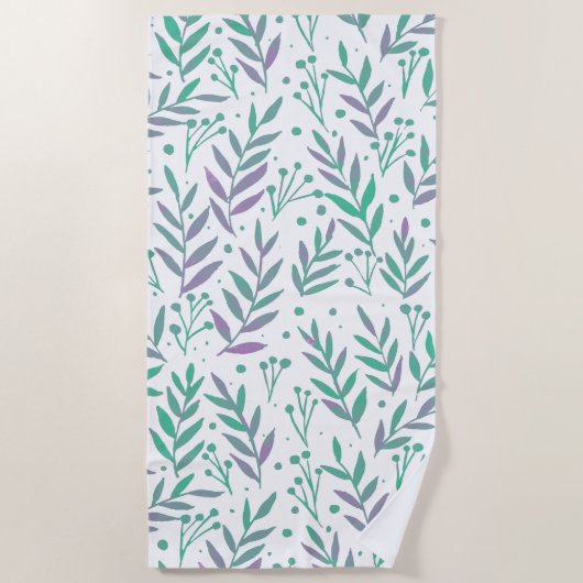 Serviette De Plage Pastel aquarelle branches pourpre et vert (Devant)