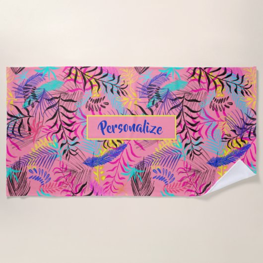 Serviette De Plage Pastel Fleurs d'été Illustration Personnaliser (Devant)