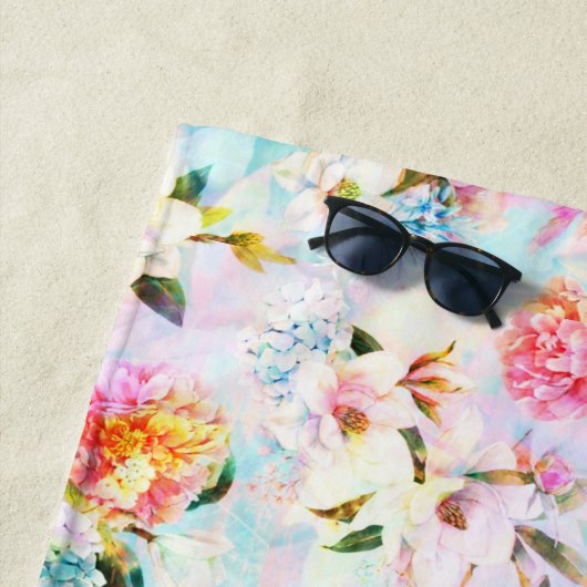 Serviette De Plage Pastel Floral Print Beach (En situation)