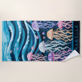 Serviette De Plage Pastel Jellyfish & Blue Waves Custom (Devant)
