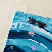 Serviette De Plage Pastel Jellyfish & Blue Waves Custom (En situation)