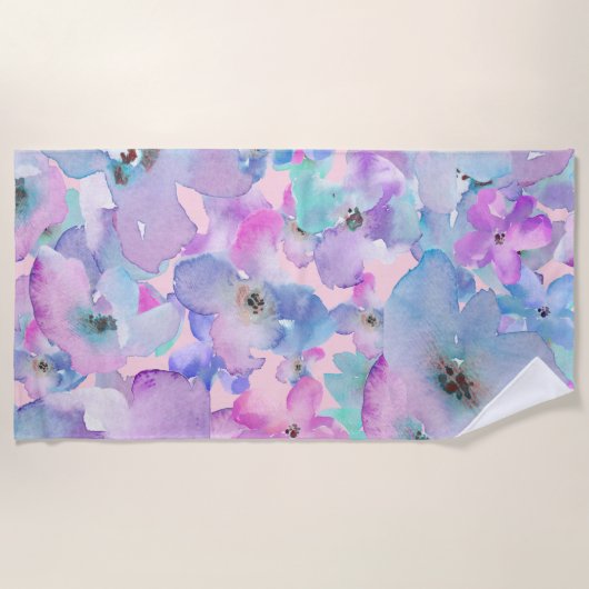 Serviette De Plage *~* Pastel Motif Floral Pink Blue FLowers (Devant)