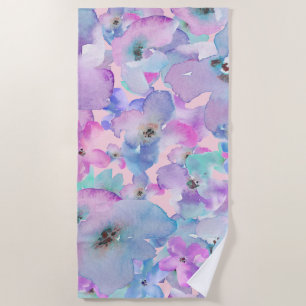 Serviette De Plage *~* Pastel Motif Floral Pink Blue FLowers