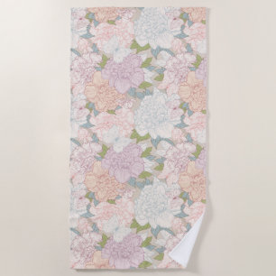 Serviette De Plage Pastel Peony & Butterfly Flower Motif