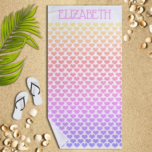 Serviette De Plage Pastel personnalisé Rainbow Hearts Beach Towel