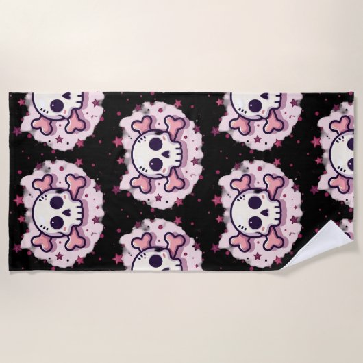Serviette De Plage Pastel Pink Skull and Crossbones (Devant)