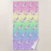 Serviette De Plage Pastel Rainbow et mignon 🦄 Unicorn Motif (Devant)