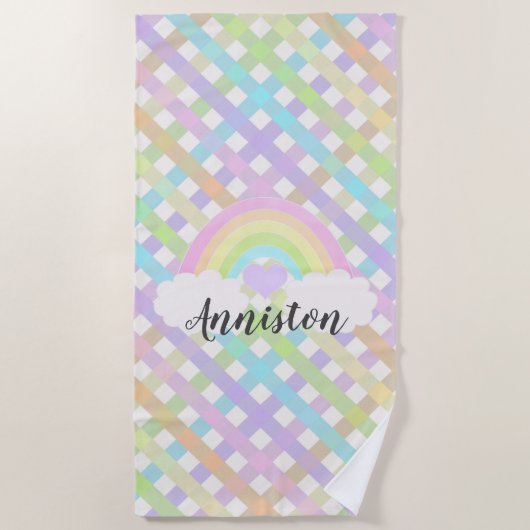 Serviette De Plage Pastel Rainbow Plaid (Devant)