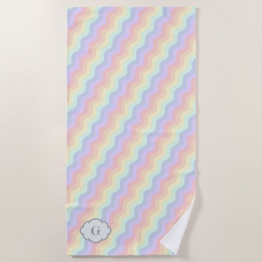 Serviette De Plage Pastel Rainbow Waves Beach Towne (Devant)