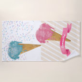 Serviette De Plage Pastel Retro Aquarelle Crème glacée et arrosages (Devant)