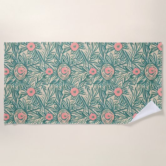 Serviette De Plage Pastel Rose & Motif de verdure botanique (Devant)