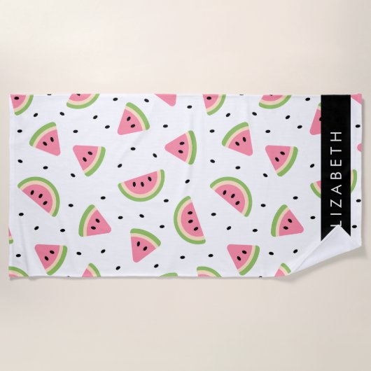 Serviette De Plage Pastèque Rose, Pâtes De Pâques, Votre Nom (Devant)