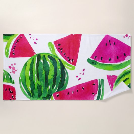 Serviette De Plage Pastèque Rose Verte Fruits Tropicaux Mignons (Devant)