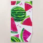 Serviette De Plage Pastèque Rose Verte Fruits Tropicaux Mignons (Devant)