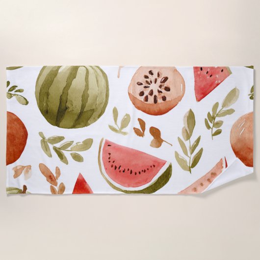 Serviette De Plage Pastèque Rose Verte Fruits Tropicaux Mignons (Devant)