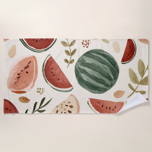 Serviette De Plage Pastèque Rose Verte Fruits Tropicaux Mignons (Devant)