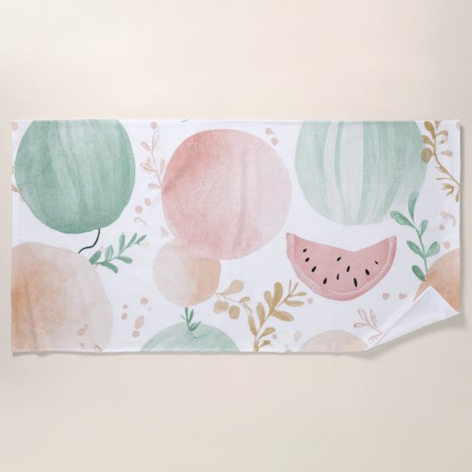 Serviette De Plage Pastèque Rose Verte Fruits Tropicaux Mignons (Devant)