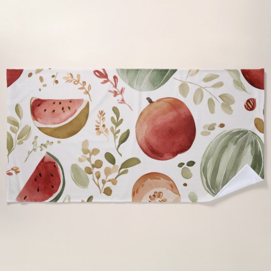 Serviette De Plage Pastèque Rose Verte Fruits Tropicaux Mignons (Devant)