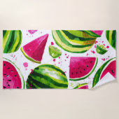 Serviette De Plage Pastèque Rose Verte Fruits Tropicaux Mignons (Devant)