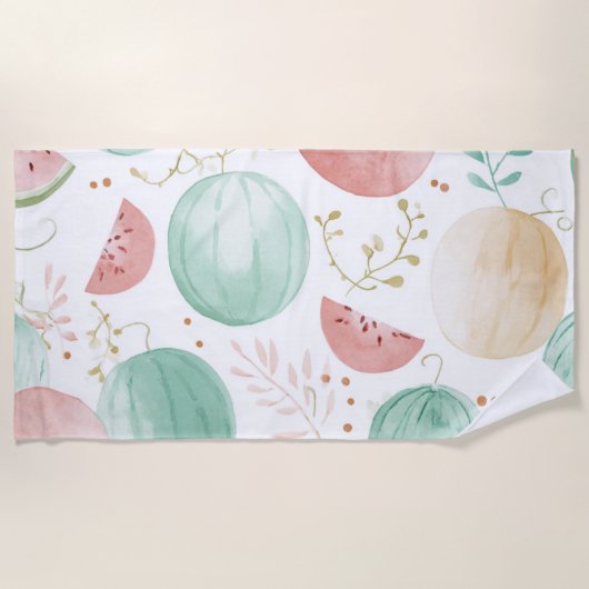 Serviette De Plage Pastèque Rose Verte Fruits Tropicaux Mignons (Devant)