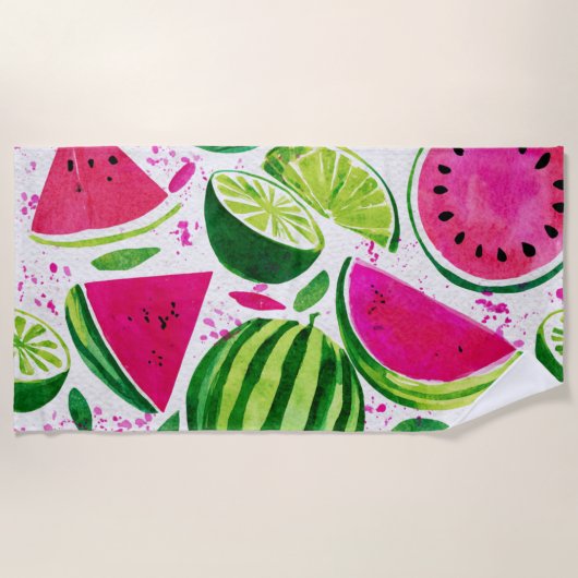 Serviette De Plage Pastèque verte rose Fruits Tropicaux Mignons (Devant)