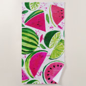 Serviette De Plage Pastèque verte rose Fruits Tropicaux Mignons (Devant)