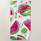 Serviette De Plage Pastèque verte rose Fruits Tropicaux Mignons (Devant)