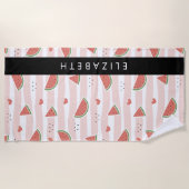 Serviette De Plage Pastèques Rouges, Coeurs, Bandes, Votre Nom (Devant)