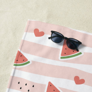 Serviette De Plage Pastèques rouges, Coeurs, Grandes Pâtes, Motif d'é