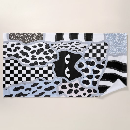 Serviette De Plage Patchwork Chic Chat Noir Suspect Gingham & Carreau (Devant)