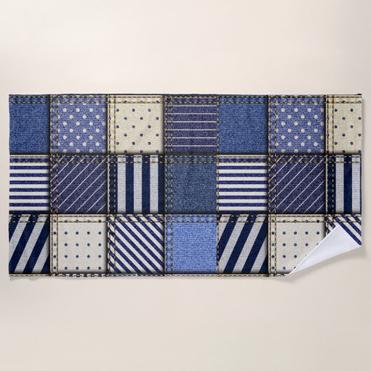 Serviette De Plage Patchwork Denim bleu (Devant)