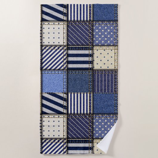 Serviette De Plage Patchwork Denim bleu (Devant)