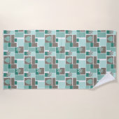 Serviette De Plage Patchwork marron turquoise de carrés  (Devant)