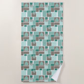 Serviette De Plage Patchwork marron turquoise de carrés  (Devant)