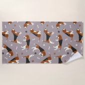 Serviette De Plage Pâtes et os Beagle mignons Gris (Devant)