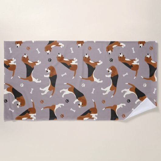 Serviette De Plage Pâtes et os Beagle mignons Gris (Devant)