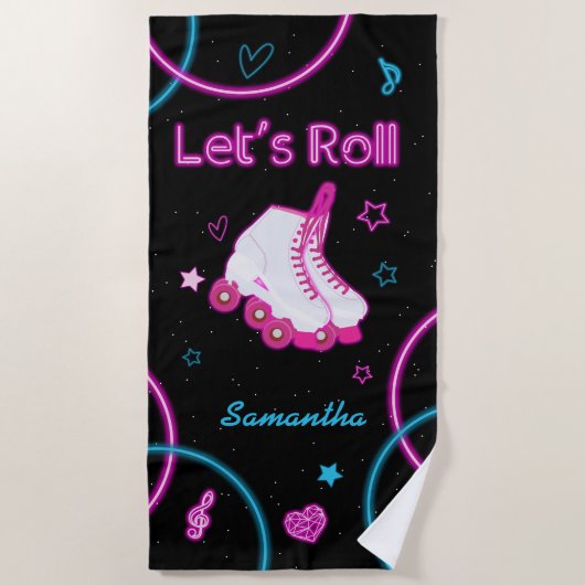 Serviette De Plage Patinage à rouleaux Neon Llow Roll Girl (Devant)