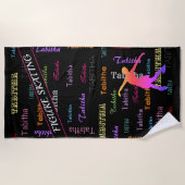 Serviette De Plage Patinage artistique avec nom personnalisé partout (Devant)