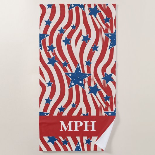 Serviette de plage patriotique avec monogramme per (Devant)
