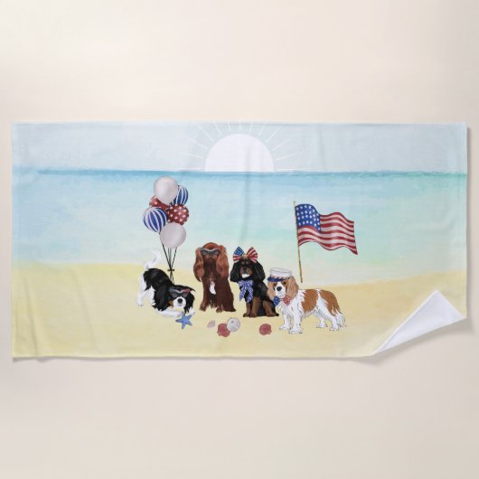 Serviette De Plage Patriotique Cavalier Roi Charles Spaniels (Devant)