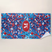 Serviette de plage Patriotique Monogram - Rouge Bl (Devant)