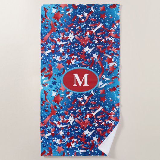 Serviette de plage Patriotique Monogram - Rouge Bl (Devant)