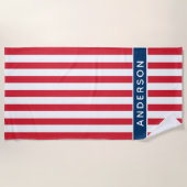 Serviette De Plage Patriotique Rouge Blancs et Bleus Nom personnalisé (Devant)